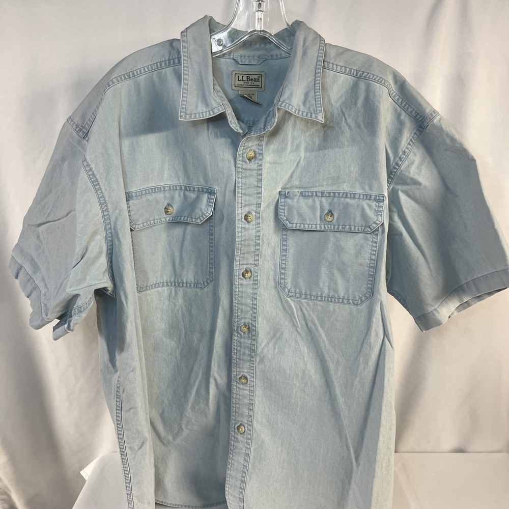 Vintage LL Bean Shirt Mens XXL Green Canvas Button Up Outdoor Work Dress Casual